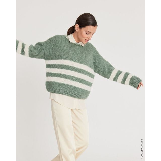 Size 36/38  - Striped Sweater  -  Alpaca Air - Pattern + Yarn Bundle