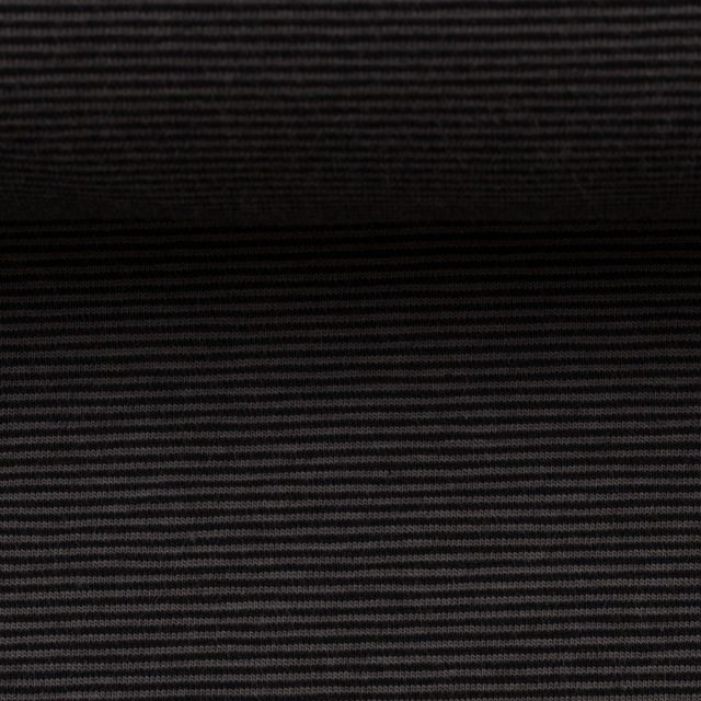 Cotton Jersey with Yarn Dyed Mini Stripes 1mm "Bella" Col. 9285 Black/Grey