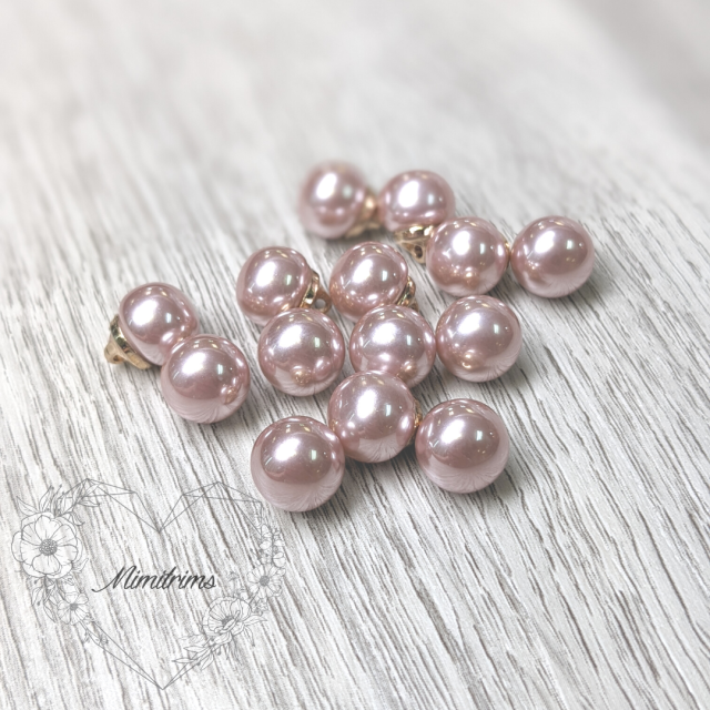 10 mm Faux Pearl Shank Button - Light Pink with Gold Metal ( 1 pcs) 