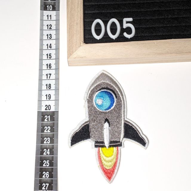 Patch 005 - Silver Rocket Ship 8x11cm - Iron On 