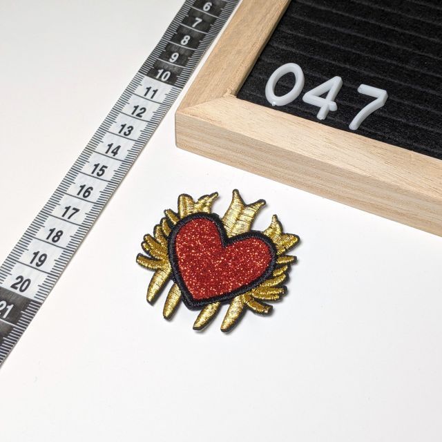 Patch 047 - Embroidered Crested Red Heart 6.5x7cm - Iron On