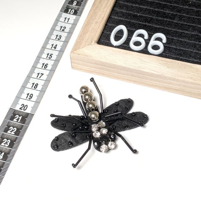 Patch 066 - Jewel Dragonfly - Black with Silver 8x6cm - Sew On