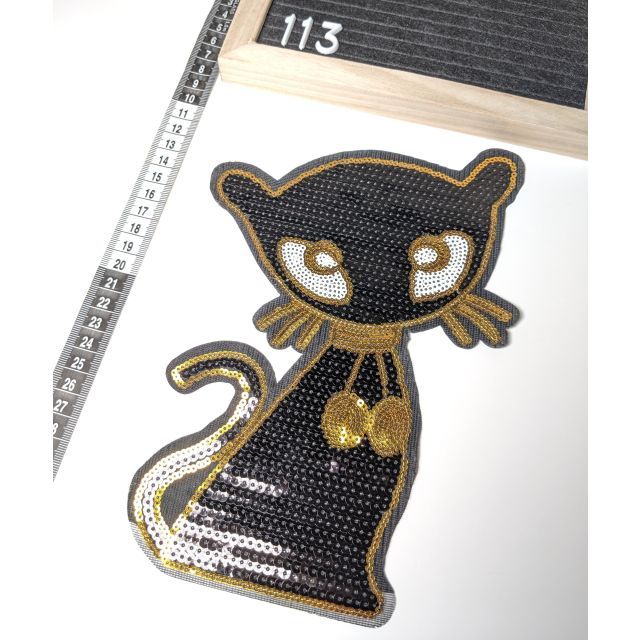 Patch 113 - Sequin Black Cat 19x26cm - Iron On