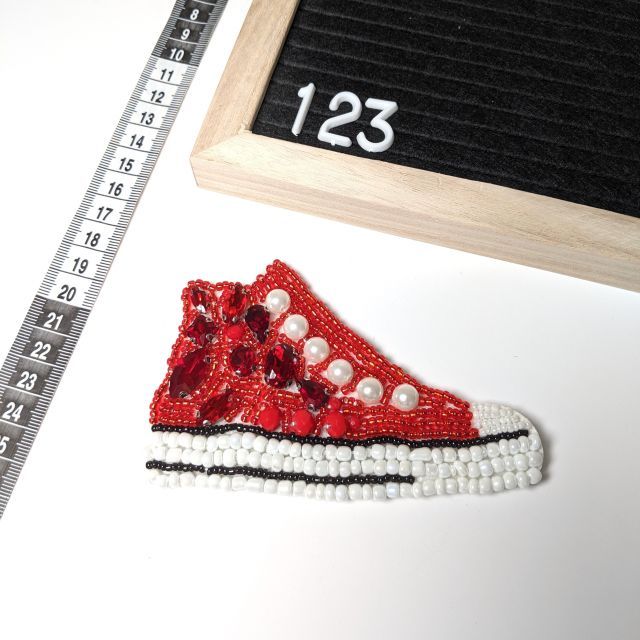 Patch 123 - Large Red Beaded Chucks 12.5x8cm - Sew On