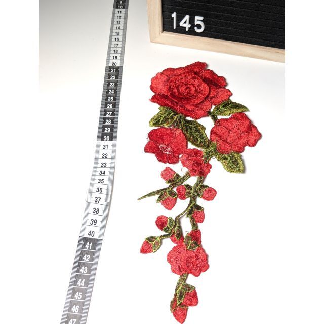 Patch 145 - 3D Red Rose Long Stem 11x32cm - Sew on