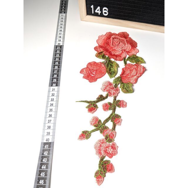 Patch 146 - 3D Blush Rose Long Stem 11 x 32cm - Sew on