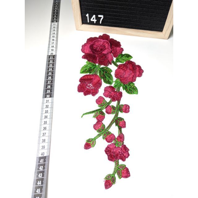 Patch 147 - 3D Fuchsia Rose Lonbg Stem 11 x 32cm - Sew on