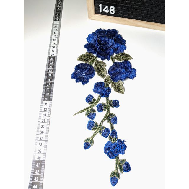 Patch 148 - 3D Blue Rose Long Stem 11 x 32cm - Sew on