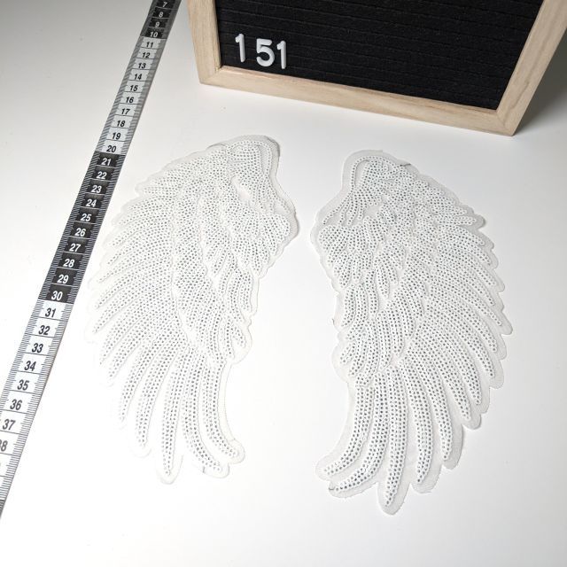 Patch 151 - Pair of Wings White 12x22cm per wing - Iron On