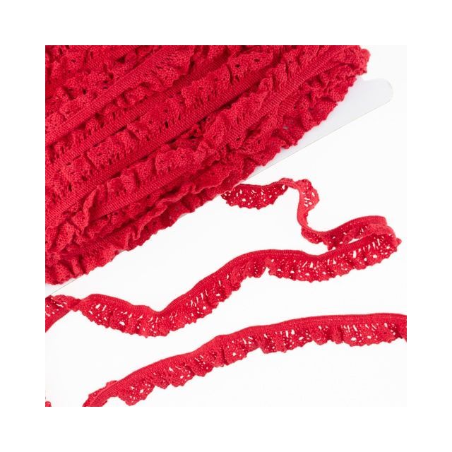 Elastic Crochet Lace Ruffle - 15mm - Red Col. 523