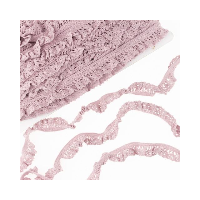 Elastic Crochet Lace Ruffle - 15mm - Dusted Rose Col. 527