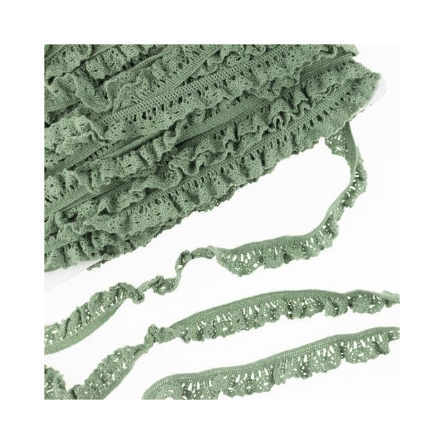 Elastic Crochet Lace Ruffle - 15mm - Vintage Green Col. 528