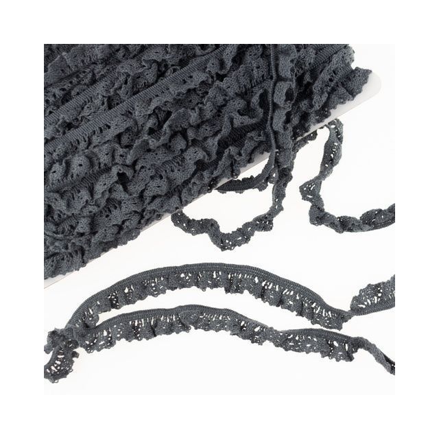 Elastic Crochet Lace Ruffle - 15mm - Dark Grey Col. 532