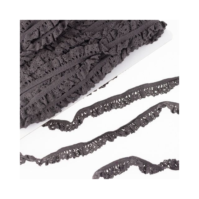 Elastic Crochet Lace Ruffle - 15mm - Dark Taupe Col. 538
