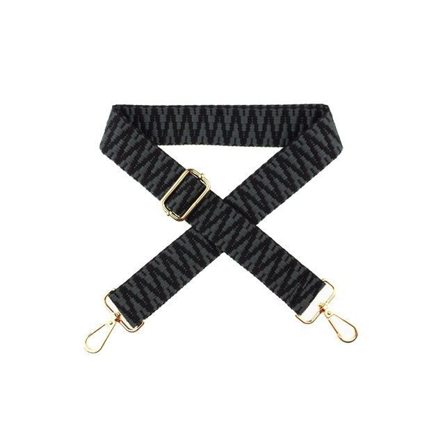 Premade Strapping  with hardware - 40mm -  Black on Grey ZigZag / Gold Hardware