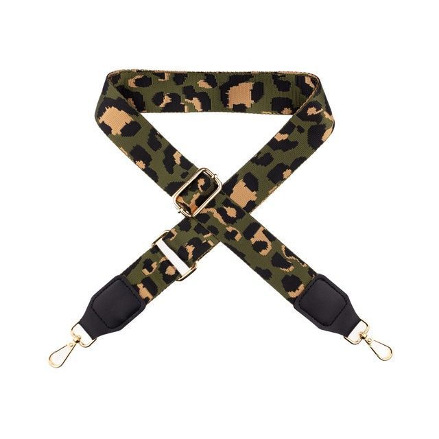 Premade Strapping  with hardware - 40mm -  Army Green Leopard with Faux Leather Accent / Gold Hardware