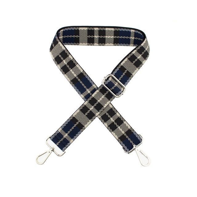 Premade Strapping  with hardware - 40mm - Navy Checks  / Silver Hardware