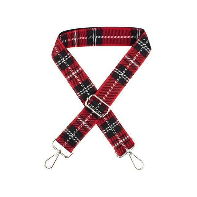 Premade Strapping  with hardware - 40mm - Red Checks  / Silver Hardware
