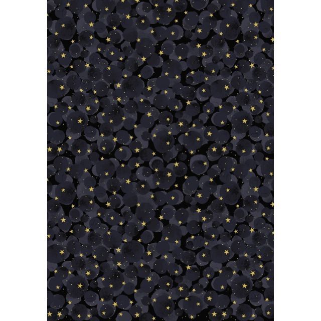 100% Cotton - Celestial black Bumbleberries with gold metallic per 1/2m
