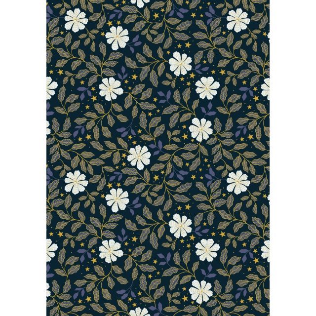 100% Cotton - Celestial flowers on dark with gold metallic per 1/2m