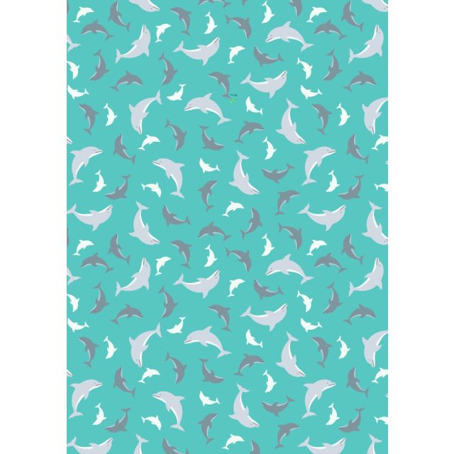 Ocean Glow by Lewis and Irene - Dolphins on turquoise with glow in the dark elements - 100% Cotton (Per 1/2m)