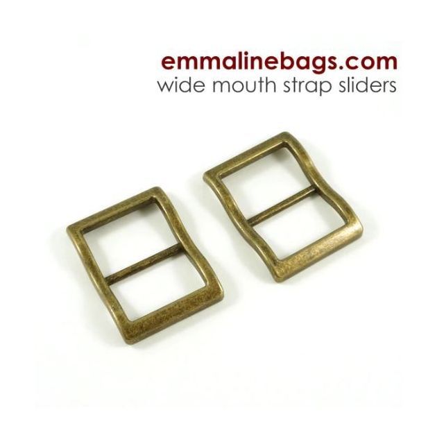 Wide Mouth Strap Adjustable Sliders - Extra Wide for thicker straps - 25mm (1") 2 pieces - Antique Brass