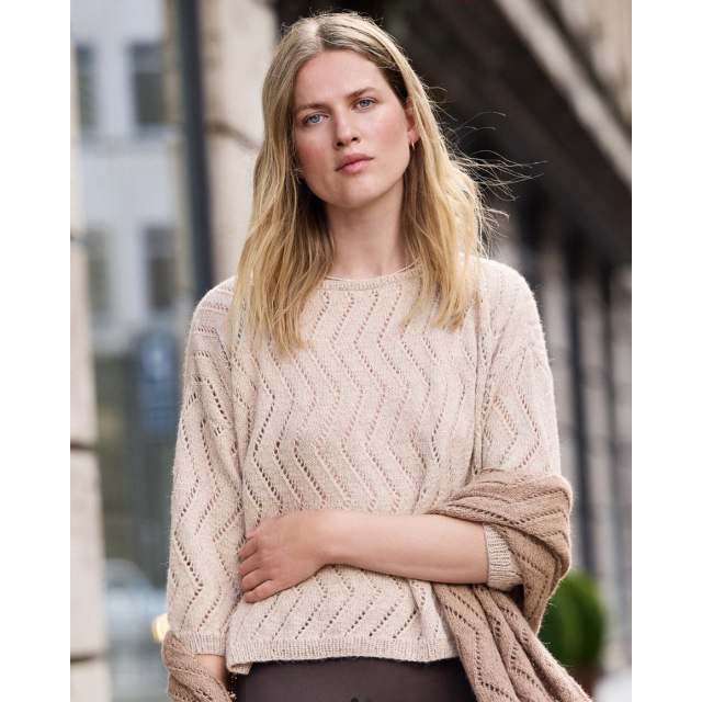 Sweater with Ajour Pattern NATURAL LAMA FINE Size 44-50 -  Knitting Pattern + Yarn Bundle by LANA GROSSA (Lama Flyer Design 3)