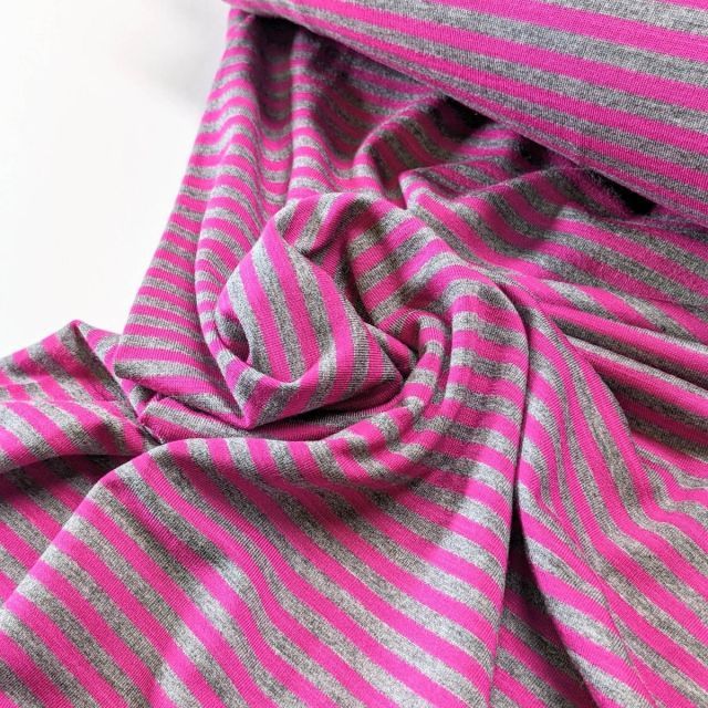 BOLT END - 120 CM - Fuchsia and Grey Stripes - Bamboo Jersey
