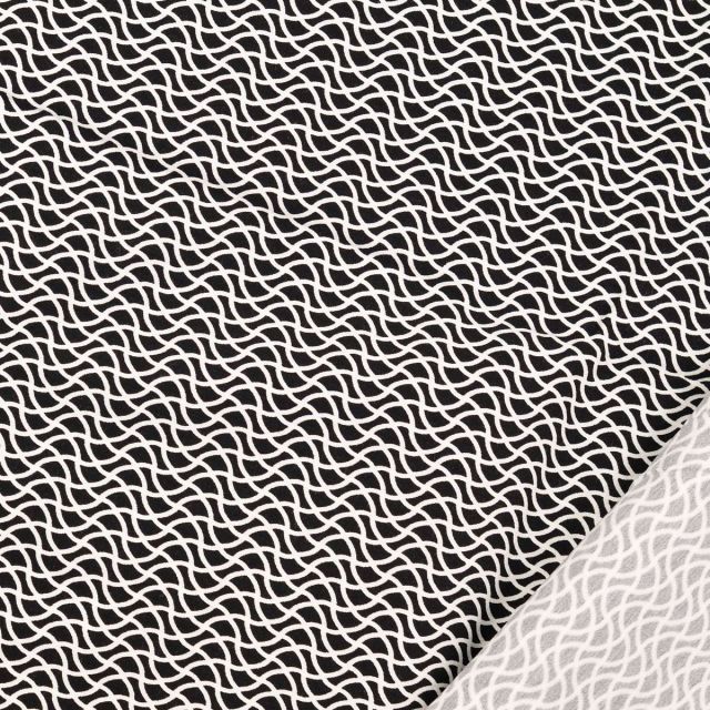 Bengaline Stretch Woven - Viscose/Nylon Blend - Black with White Curved Lines