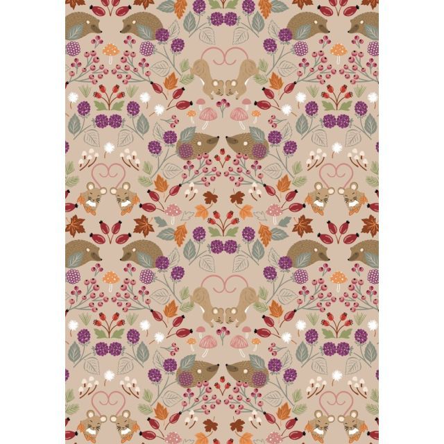 100% Cotton - Squirrelled Away by Lewis and Irene - Berry Thief on Light Taupe per 1/2m