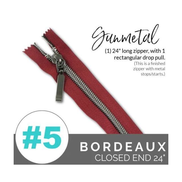 EMMALINE 24" LONG - *SIZE#5* (WITH A RECTANGLE DROP PULL) - Bordeaux /Gunmetal Coil