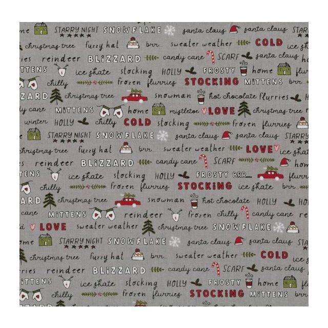 100% Cotton - Blizzard by Sweetwater - Christmas Grey Words