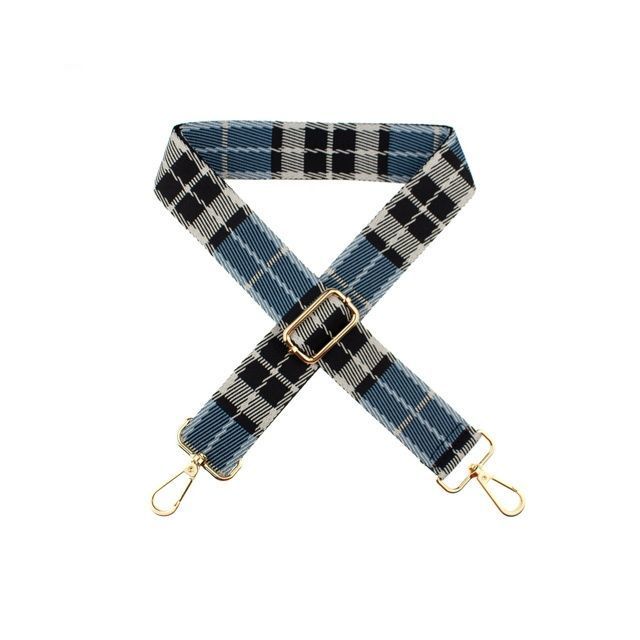 Premade Strapping  with hardware - 40mm - Blue Checks  / Gold Hardware