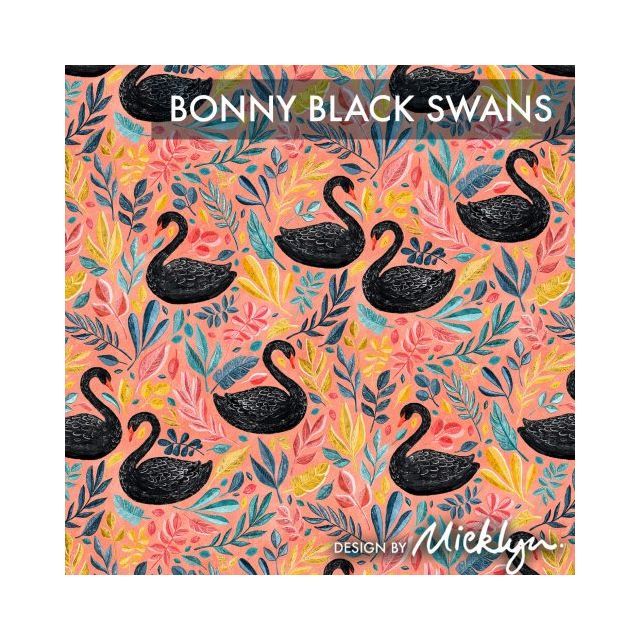 Organic Jersey Knit - Bonny Black Swans - Rebecca Reck