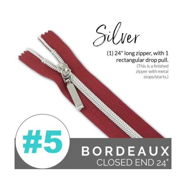 EMMALINE 24" LONG - *SIZE#5* (WITH A RECTANGLE DROP PULL) - Bordeaux / Silver Coil