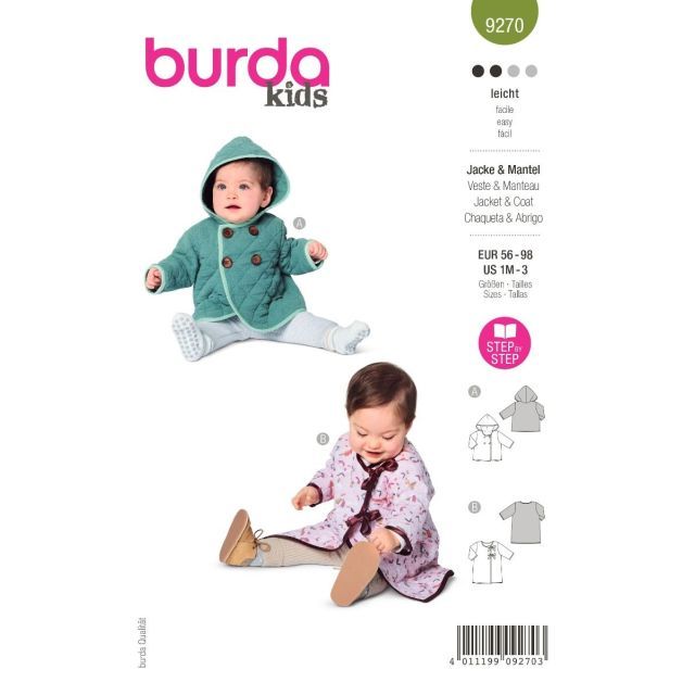 BURDA - 9270 - Kids Hooded Jacket, Coat with Tie Bands
