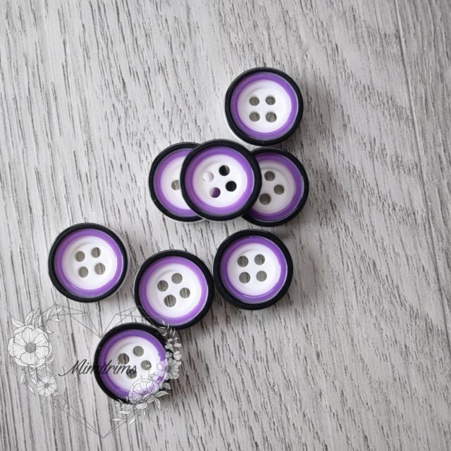 12 mm Resin Button - Black and Purple Circles - 4 Hole (1 pcs)