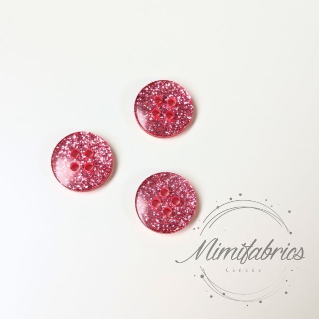 13 mm Resin Button - Pink with Glitter - 4 Holes - 1pcs