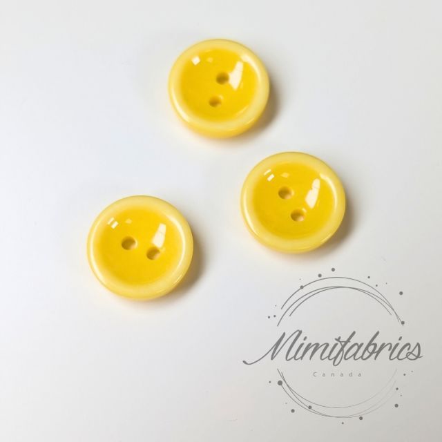15 mm Plastic Button - Concave Round Button Yellow - 2 Holes - 1pcs