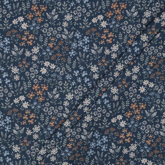 Coated Cotton - Small Flowers on Blue