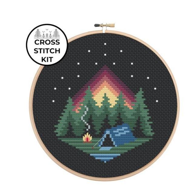 Cross Stitch Kit - Camping Sunset by Pigeon Coop