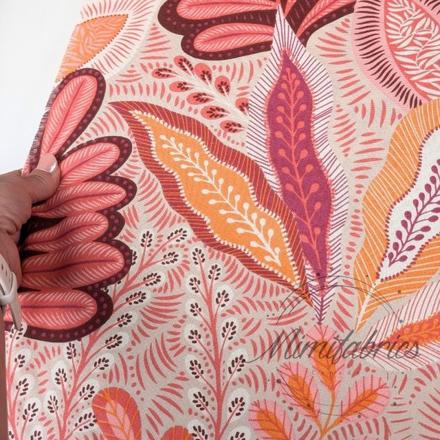 Leaves in Coral Tones - Cotton Canvas