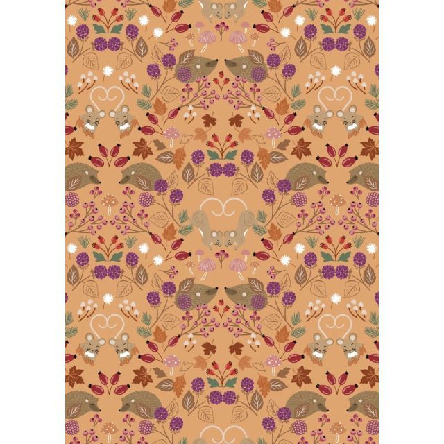 100% Cotton - Squirrelled Away by Lewis and Irene - Berry Thief on Burnt Orange per 1/2m