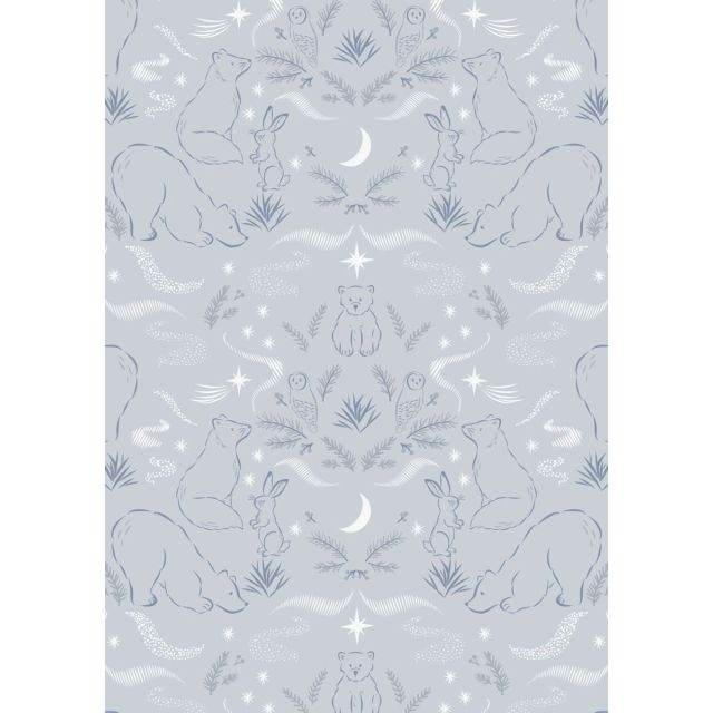 100% Cotton - Arctic Adventure by Lewis and Irene - Arctic Lights Winter Nights on Light Grey