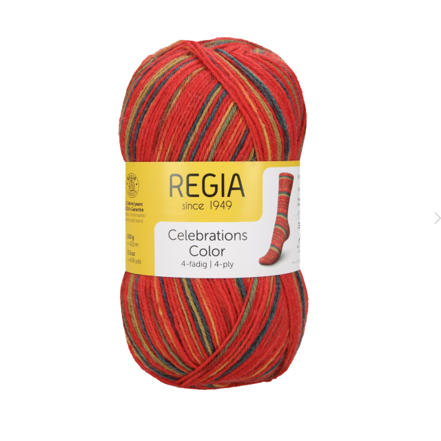 Regia Holiday Celebrations 4ply Sock Yarn - Red, Green, Gold Col.9424  - LIMITED EDITION 100g Skein