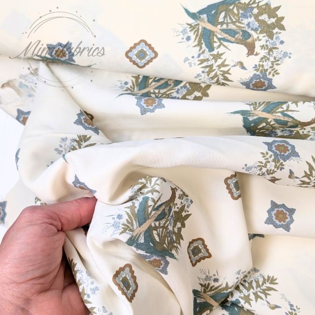 Viscose Challis - Pheasant on Creme