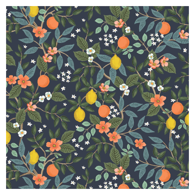 100% Cotton - Bramble Citrus Grove Navy and Gold Metallic - Rifle Paper Co. per 1/2m