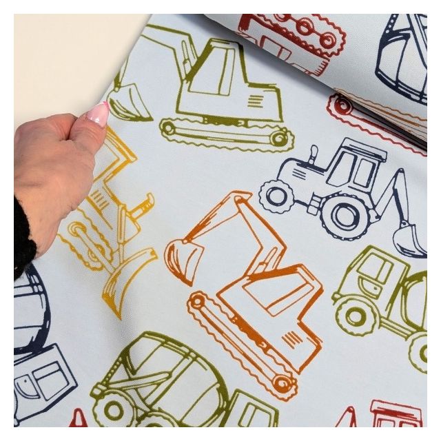 Construction Vehicle Large Scale - French Terry Fabric