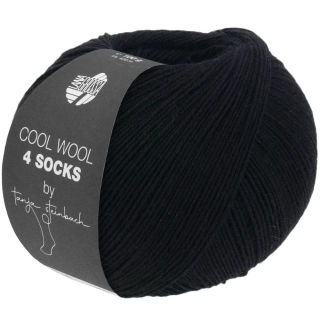 Cool Wool 4 Socks Solid - Black Col. 7706 - 100g Skein 4ply Merino Sock Yarn by Lana Grossa
