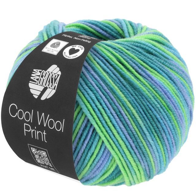 Cool Wool Print Superfine - Classic Merino Yarn - Petrol/Blue/Green Col. 757 - 50g Skein by Lana Grossa
